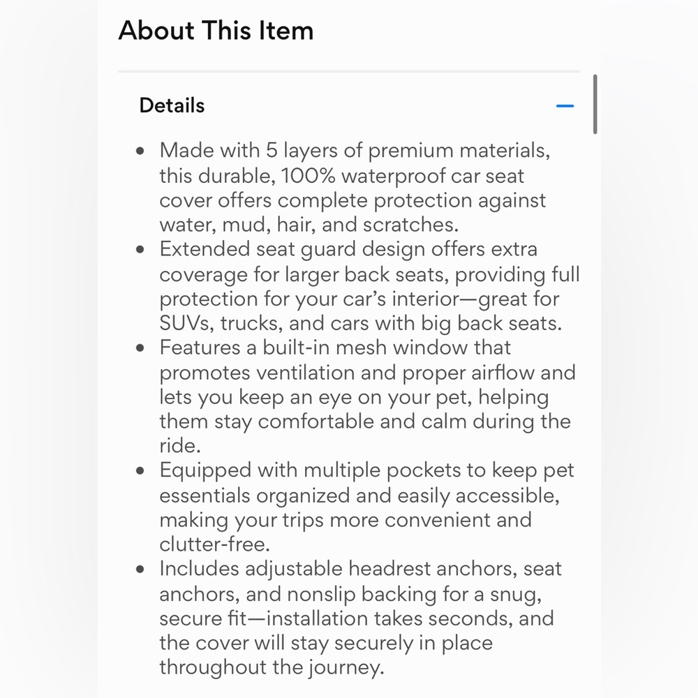 NEW Katziela Extended Back Car Seat Cover, Large, Black - Picture 12 of 14